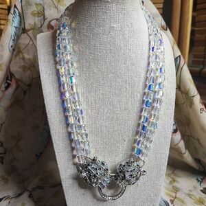 EYE CANDY LUXE Collection Aurora Borealis Dual Crystal Cube Panther Necklace NWT